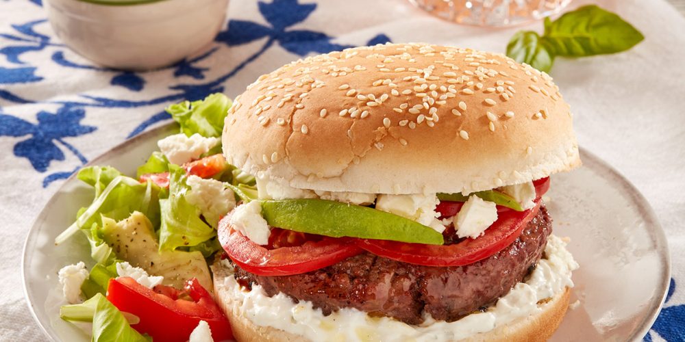 Hamburger with feta and avocado
