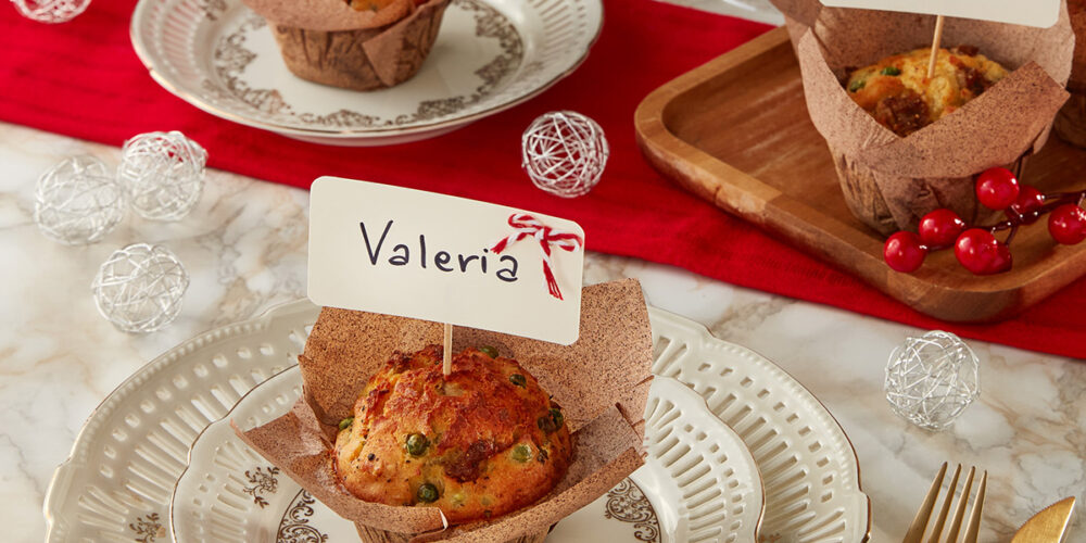 Savory muffins with salami paste
