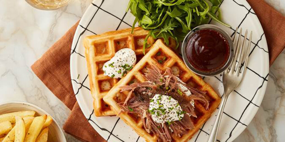 Savory waffles with shank strips